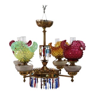 Antique Aesthetic Movement Polychromed Brass & Crystal Chandelier C1870 For Sale