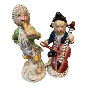 Vintage Porcelain Monkey Musicians - A Pair