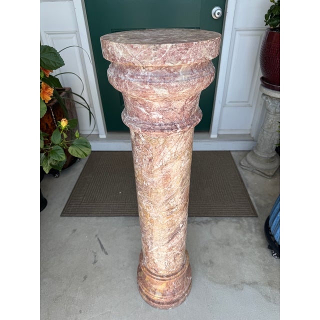 1980s Fine Pink Italian Marble 40" Neoclassical Pedestal Column Ft. Breccia-Style Veining For Sale - Image 10 of 18