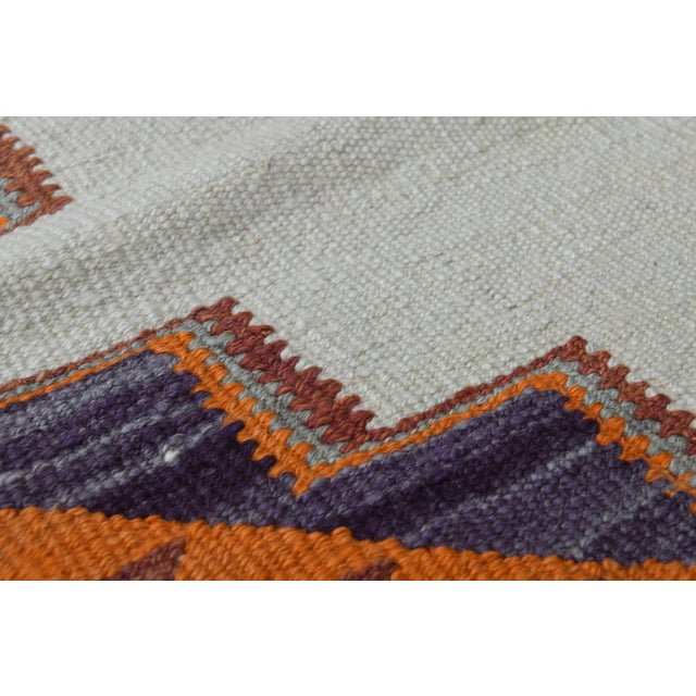 Cream 1970s Vintage Turkish Handmade Wool Cotton Cream Orange Runner Rug For Sale - Image 8 of 11