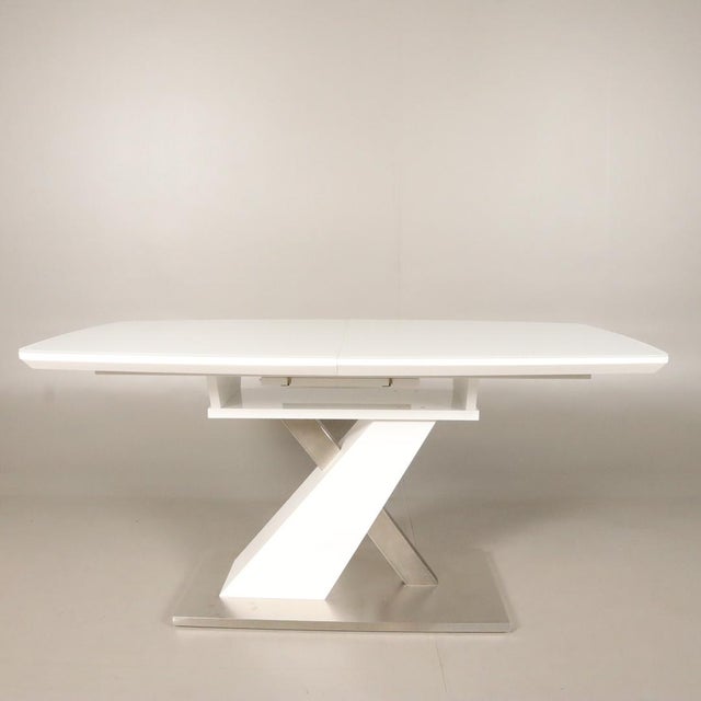White Wooden Dining Table with Stainless Steel Details, 1980s For Sale - Image 6 of 6