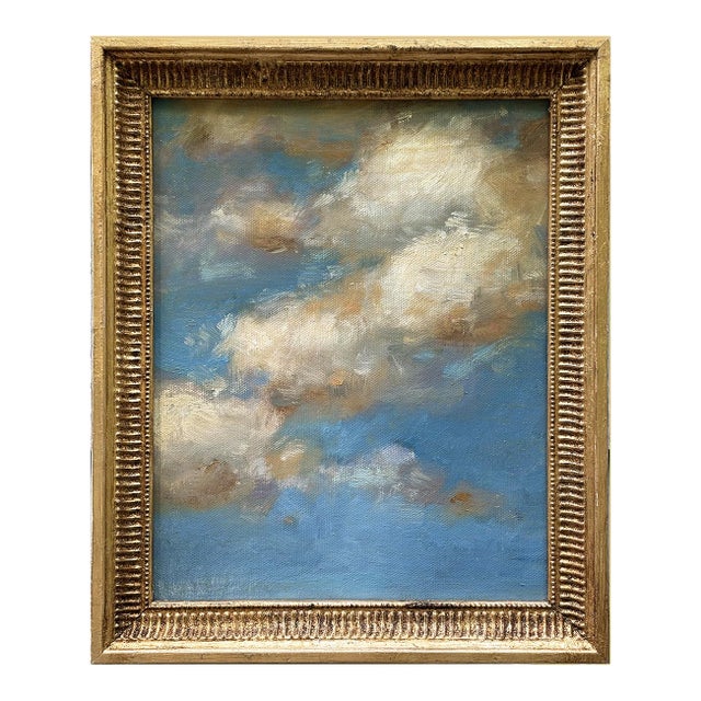 Contemporary Petite "Blue Sky" Oil Painting in Vintage Frame For Sale