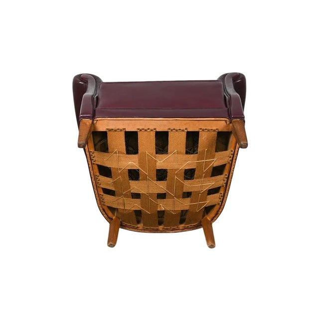 Brick Red 1950s Old School Tufted Leather Scandinavian Lounge Chair W Ottoman For Sale - Image 8 of 15