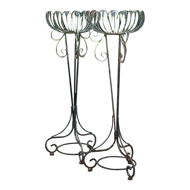Vintage Mis-Century Modern Wrought Iron Plant Stands - a Pair For Sale