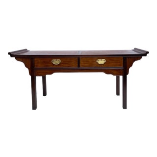 Ming Style Carved Mahogany Alter Form Console Table by Drexel For Sale