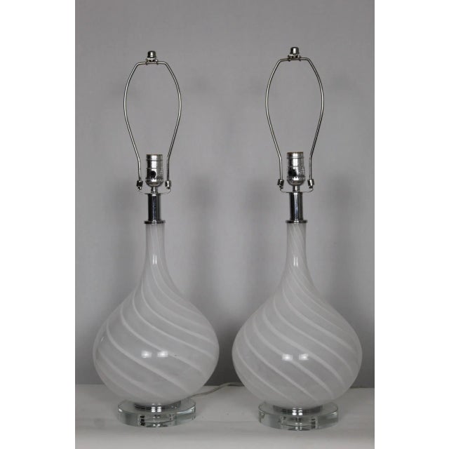 Mid 20th Century Pulegoso Style Murano Glass Lamps - a Pair For Sale - Image 11 of 12