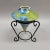 Contemporary Modern Lime Green and Blue Crystalline Porcelain Art Vase With Stand For Sale - Image 3 of 9