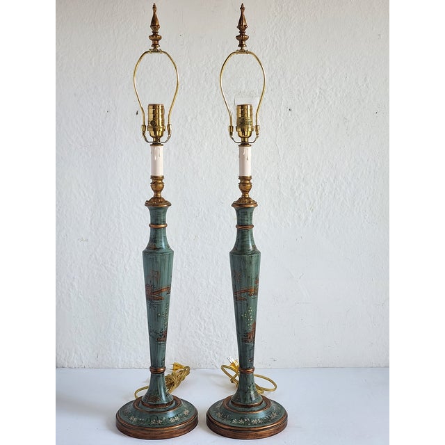 Bradburn Tole Painted Chinoiserie Table Lamps-a Pair For Sale - Image 12 of 12