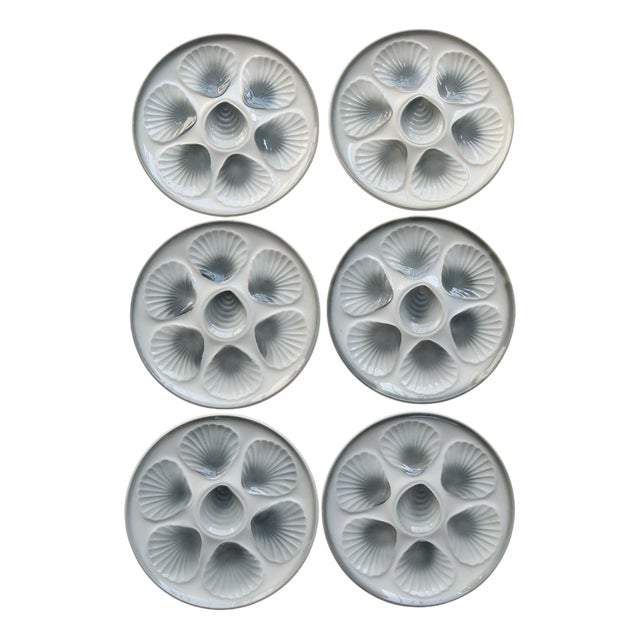 Vintage Earthenware Oyster Plates by Moulin Des Loups, 1980s, Set of 6 For Sale