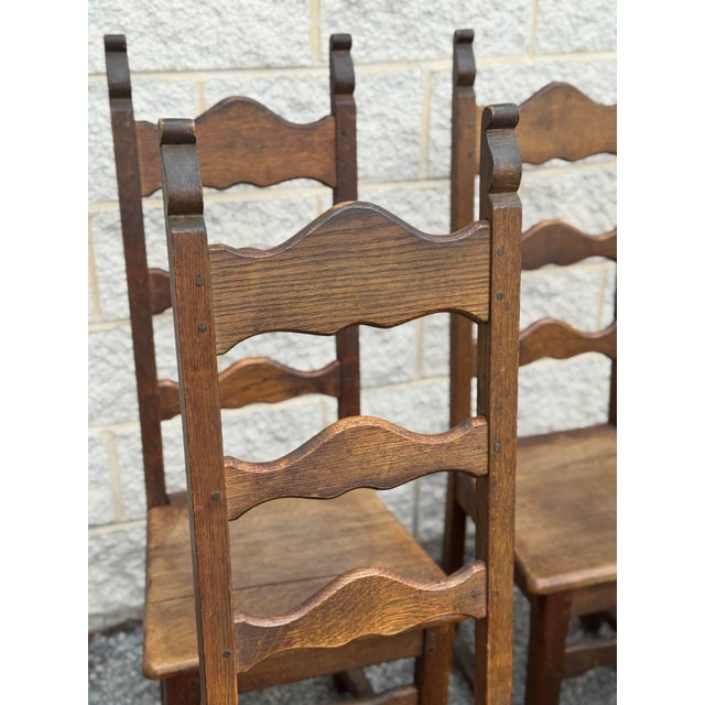 1940s French Provincial Oak Ladder-Back Dining Chairs - Set of Six For Sale - Image 11 of 13