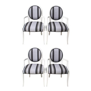 Neoclassical White Painted Armchairs, Set of Four For Sale