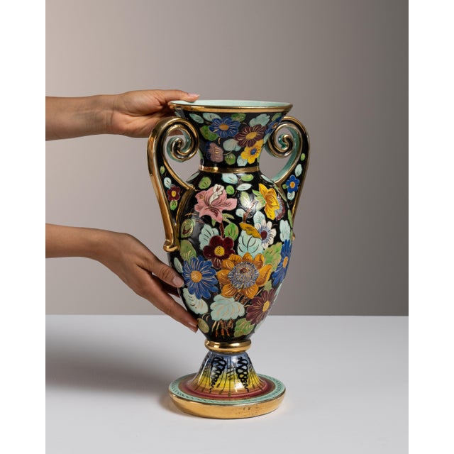 Mid 20th Century French Black Ceramic Mid-Century Modern Vallauris Amphora For Sale - Image 9 of 15
