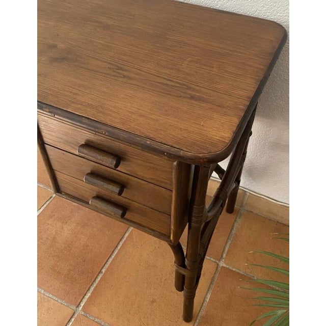 Rattan Desk with 3 Drawers, 1950s For Sale - Image 6 of 17