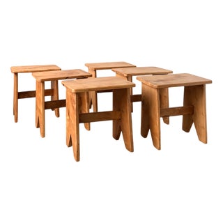 Vintage Walnut Stools, 1950s, Set of 6 For Sale