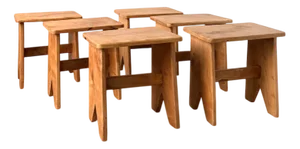 Vintage Walnut Stools, 1950s, Set of 6