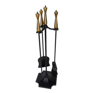 Hollywood Regency Brass and Iron Fireplace Tools For Sale
