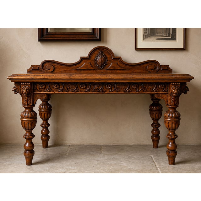 Brown Early English Carved Oak Sideboard / Console Table For Sale - Image 8 of 8