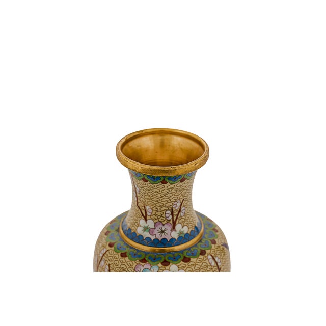 Vintage Chinese Cloisonné Brass Enamel Vase For Sale - Image 4 of 10