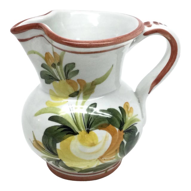 Italian Ceramic Flower Hand Painted Small Pitcher For Sale