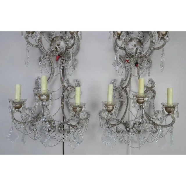 Pair of Six-Light Italian Crystal Beaded Sconces For Sale In Los Angeles - Image 6 of 9