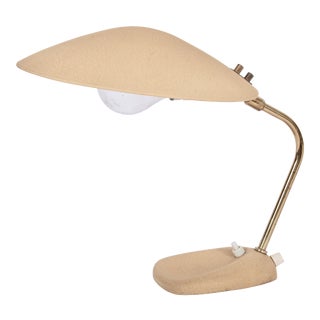 1950s Stilnovo Style Tan Texture Paint Desk Lamp With Saucer Shade For Sale