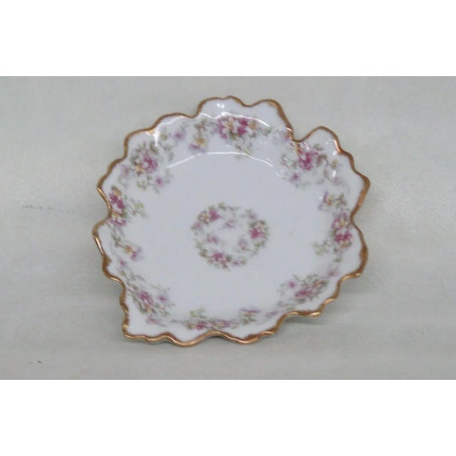 Limoges, France Limoges France Porcelain Purple Flowers Gold Trim Leaf Shaped Trinket Dish For Sale - Image 4 of 13