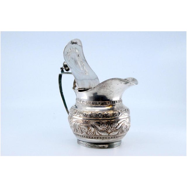 Metal Chiseled Silver Milk Jug with a Knob For Sale - Image 7 of 11
