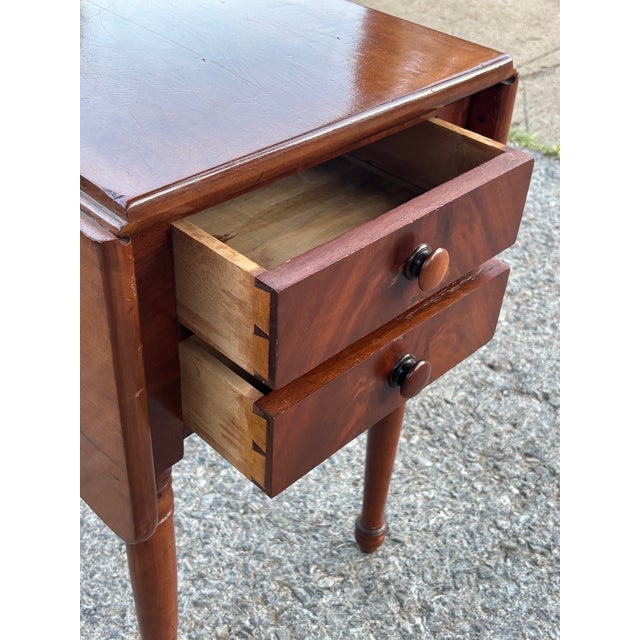 American Antique Drop Leaf Side Table With Two Drawers For Sale - Image 4 of 11