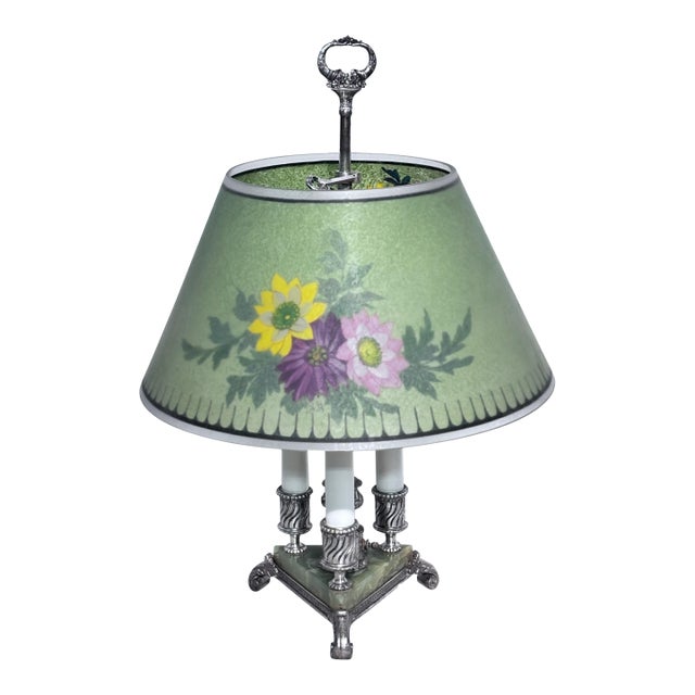 Early 20th Century Pairpoint Reverse Painted Glass and Silver Plate Table Lamp For Sale