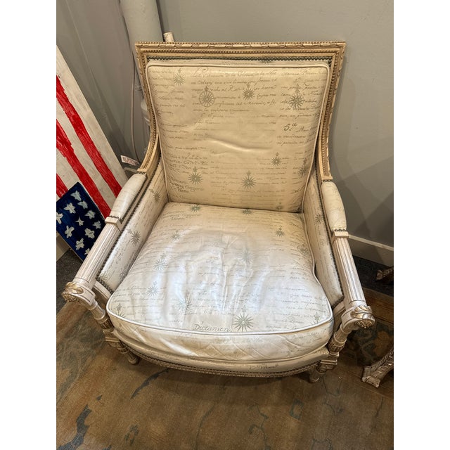 Animal Skin Vintage French Louis XVI Style Leather Bergere Chair by Beacon Hill For Sale - Image 7 of 7