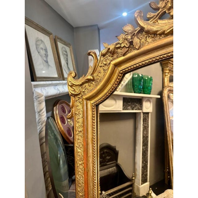 19th Century Large Antique French Gold Gilt Over Mantle Mirror, 1840 For Sale - Image 5 of 15
