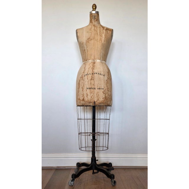 Shabby Chic Vintage Wolf American Industrial Model 1979 Rolling Dress Form Mannequin on Casters For Sale - Image 3 of 18