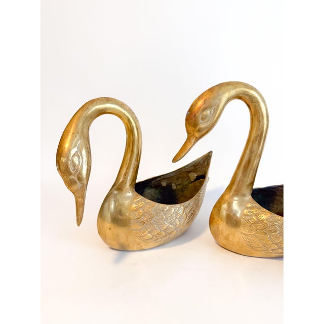 Vintage Hollywood Regency Brass Swan Cachepot Planters - Trio For Sale In Tampa - Image 6 of 9