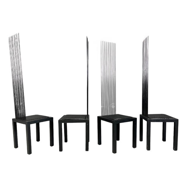 Vintage High-Back Dining Chairs, 1980s, Set of 4 For Sale