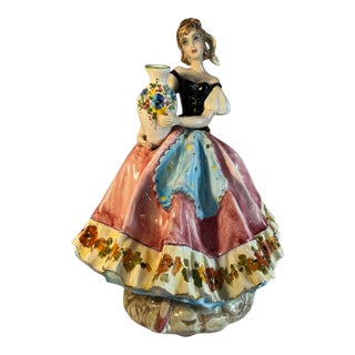 Large 16 In. Tall Mid-Century Italian Porcelain Woman Holding a Water Jug For Sale