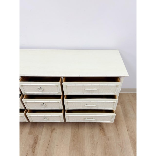 Vintage Thomasville Paoletti Faux Bamboo 9 Drawer Dresser White Hollywood Regency For Sale - Image 14 of 16