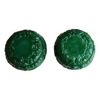 Art Deco Deep Green Glass Boxes, 1930s, Set of 2 For Sale