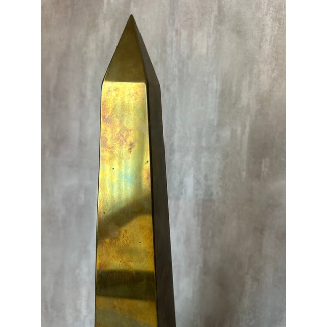 Hollywood Regency Vintage Brass Obelisk Sculpture – 22” Neoclassical Decor For Sale - Image 3 of 12
