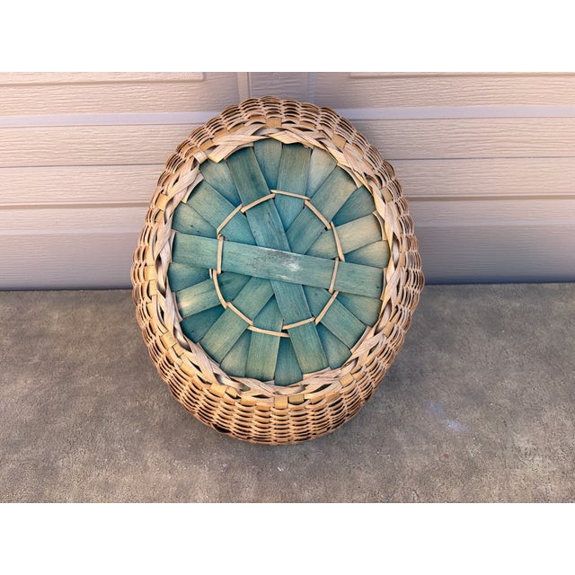 Early 20th Century Splint Oak Egg Gathering Basket With Green Woven Detail For Sale - Image 11 of 11