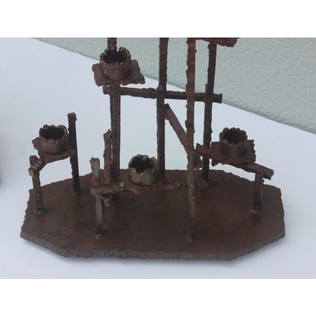 Brown Paul Evans Attributed Welded Steel Brutalist Candlesticks For Sale - Image 8 of 12