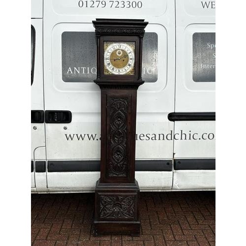 Wood Longcase Clock in Carved Oak For Sale - Image 7 of 15