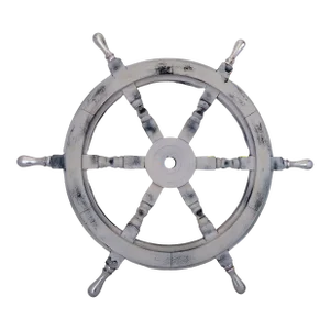 Early 19th Century Nautical Handcrafted White Wooden Ship Wheel With Aluminium Handle