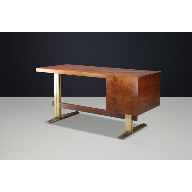 Italian Walnut Desk with Brass Base, Italy, 1950s For Sale - Image 6 of 18