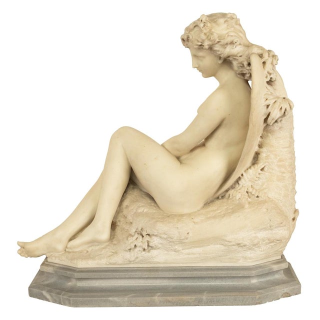 Antique Large Italian Grand Tour Carrara Marble Carved Statue Sculpture "Psyche" by Oreste Ferrari, 1880 For Sale - Image 9 of 13