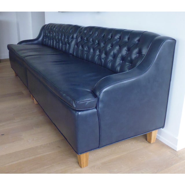 Modern Navy Faux Leather Tufted Custom Banquette Chairish