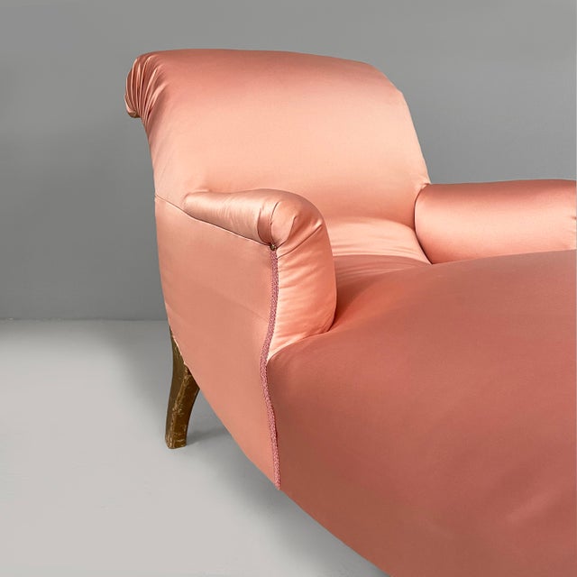 Wood Italian Chaise Longue with Armrest in Pink Satin and Gilded Wood, 1800s For Sale - Image 7 of 16