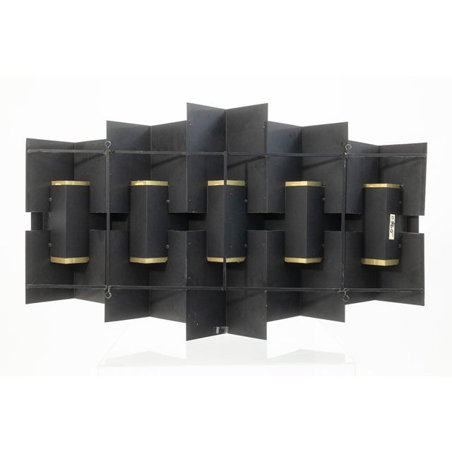A vintage signed 1993 Curtis Jere wall hanging sculpture. This lovely metal sculpture has a brutalist sculpture with a 90s...