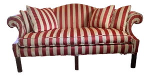 Chippendale Style and Upholstered Camelback Sofa and Down Seat, 19th Century