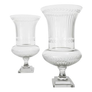 Large Antique French Belle Epoque Glass Crater Amphora Vases in the style of Baccarat, 1900s, Set of 2 For Sale