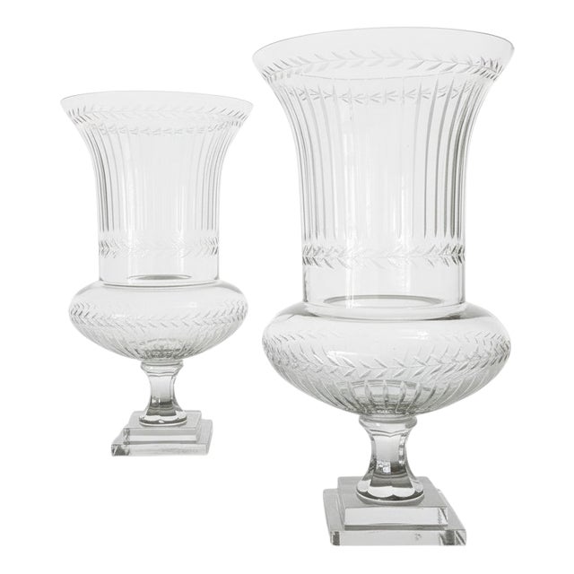Large Antique French Belle Epoque Glass Crater Amphora Vases in the style of Baccarat, 1900s, Set of 2 For Sale